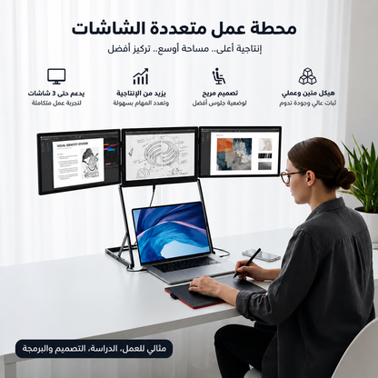 شاشة محمولة ثلاثية 15.6 بوصة للابتوب مع مجموعة ملحقات كاملة